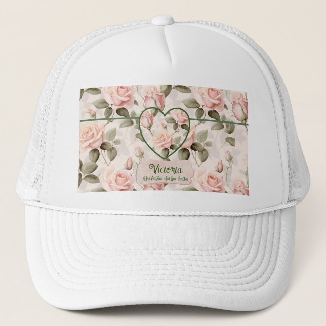 Casquette Aquarelle rose rose pâle et botanique (Devant)