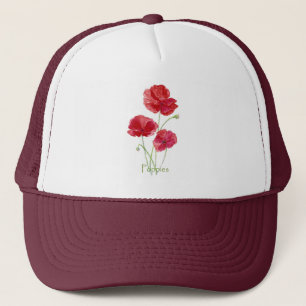 Casquette Aquarelle Rouge Poppies Jardin Poppie Fleur Art