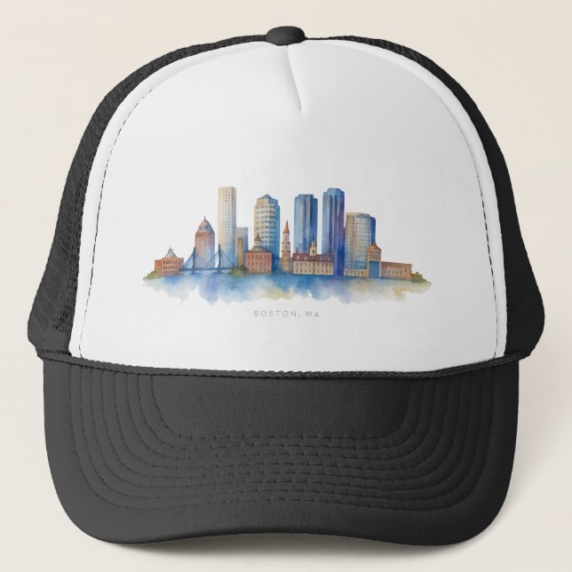 Casquette Aquarelle Skyline de Boston City | MA Boston moder (Devant)
