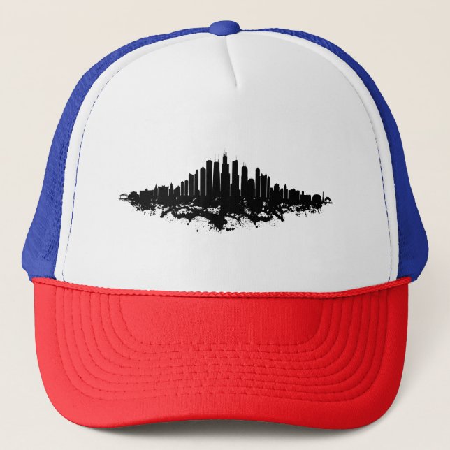 Casquette Aquarelle Skyline de Chicago noir et blanc (Devant)