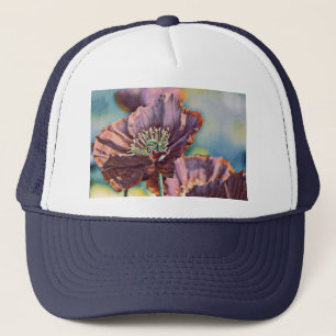 Casquette Aquarelle vintage Fleurs de pavot rouge pourpre