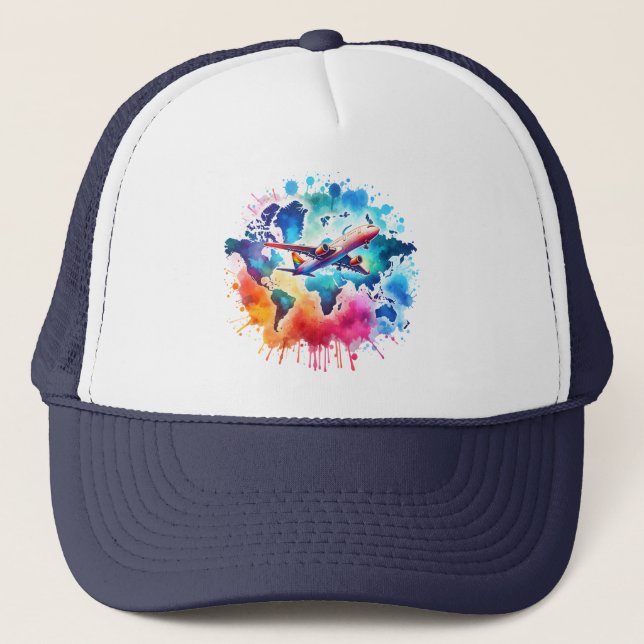 Casquette Aquarelle Voyageons dans le monde (Devant)