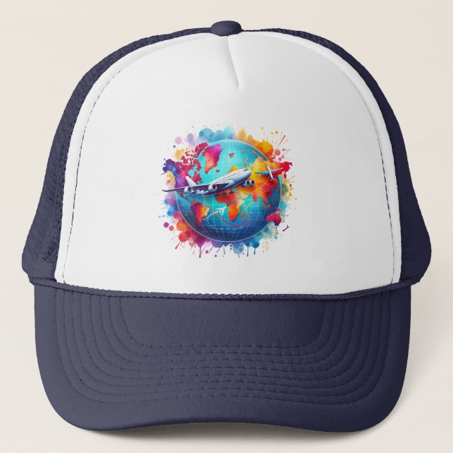 Casquette Aquarelle Voyageons dans le monde (Devant)