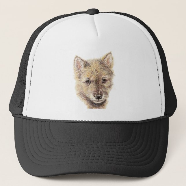 Casquette Aquarelle Wolf Cub Pup Animal Faune Nature Art (Devant)