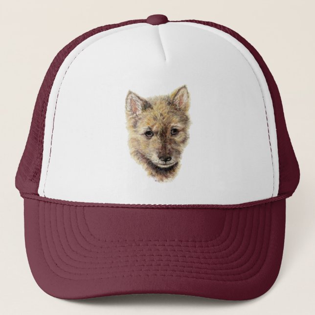 Casquette Aquarelle Wolf Cub Pup Wolfs Faune Animal Art (Devant)