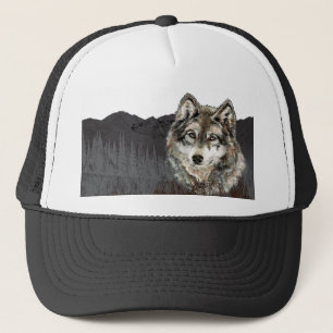 Casquette Aquarelle Wolf Montagne Faune Nature animale
