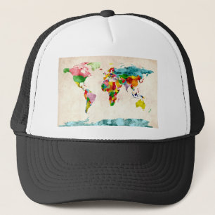 Casquette Aquarelles de carte du monde