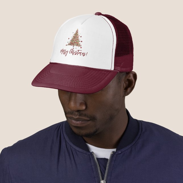 Casquette Arbre de Noël à pois en aquarelle (En situation)