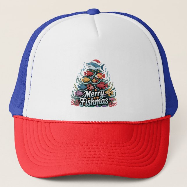 Casquette Arbre de Noël drôle de pêche Poisson Pêcheur Amate (Devant)