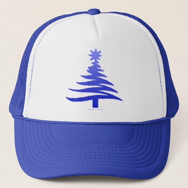 Casquette Arbre de Noël Moderne Pochoir Impression Bleue (Devant)