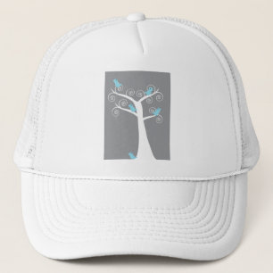 Casquette Arbre en spirale blanc fantaisiste avec oiseaux bl