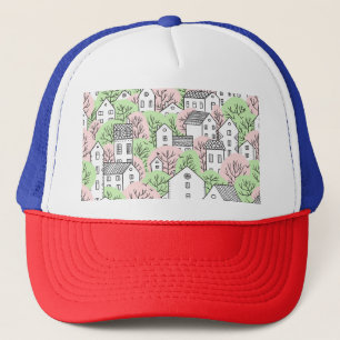 Casquette Arbres, maisons, paysage de la ville de printemps
