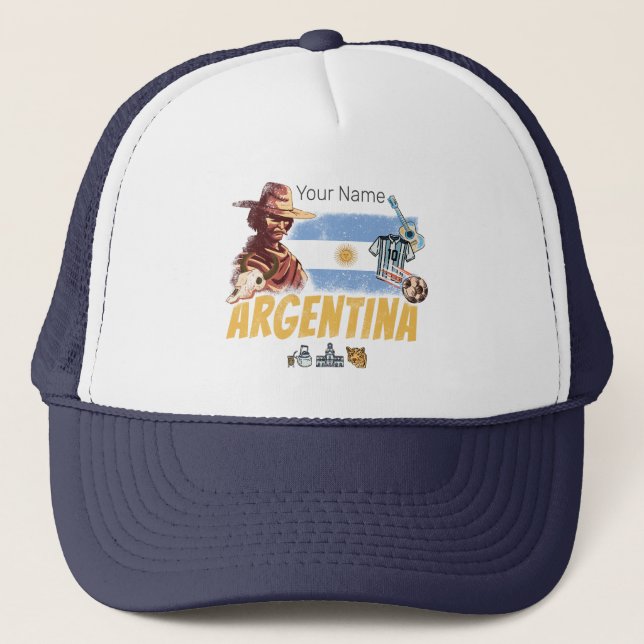 Casquette Argentine gaucho vintage avec drapeau de football (Devant)