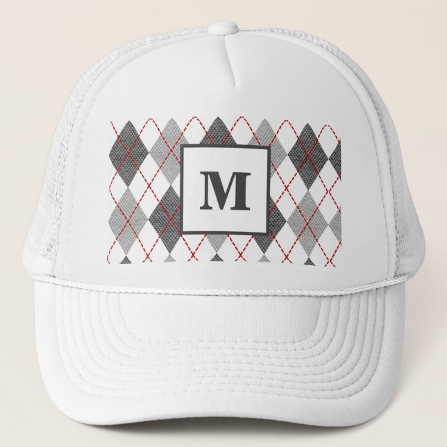 Casquette Argyle à carreaux rouge gris argent Golf Monogramm (Devant)