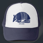 Casquette Armadillo bleu marine personnalisé<br><div class="desc">Créez un cadeau personnalisé ou votre propre casquette souvenir de baseball avec ce casquette avec une illustration d'un armadillo en bleu marine et votre propre texte ci-dessous. Parfait pour les amateurs d'armadillos et autres animaux sauvages.</div>