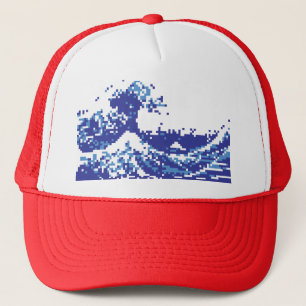 Casquette Art de pixel de bit du bleu 8 de tsunami de pixel