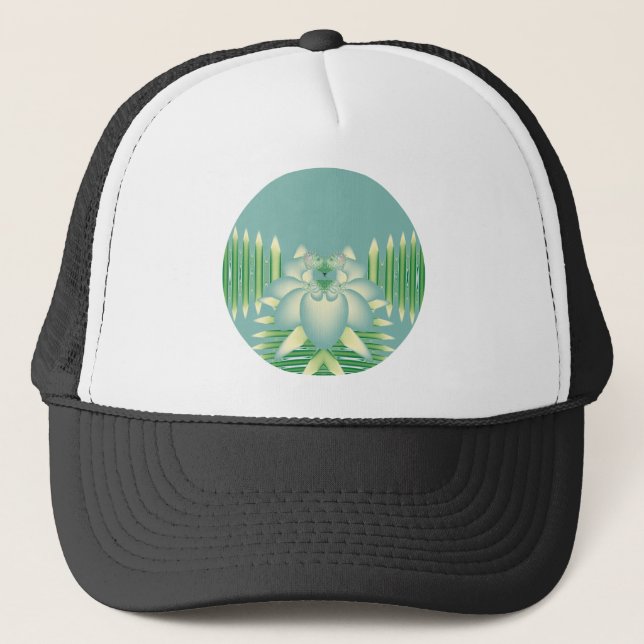 Casquette Art Déco Fleur Fractale Lotus de Menthe (Devant)