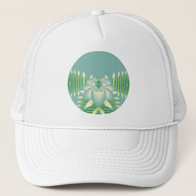 Casquette Art Déco Fleur Fractale Lotus de Menthe (Devant)
