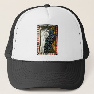 Casquette Art Nouveau vintage This Kiss, Femme avec Peacock