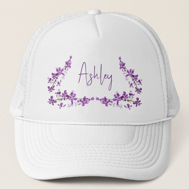 Casquette Art personnalisé dendrobium orchidée violette (Devant)