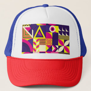 Casquette Art pop, formes géométriques colorées.