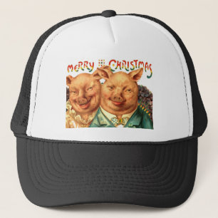 Casquette Art vintage de carte postale de porcs de Joyeux