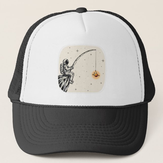 Casquette Astronaut Fishing for Saturn - Surreal Space Art (Devant)