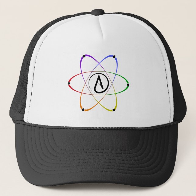 Casquette Atheist Atom Symbol Rainbow Black (Devant)
