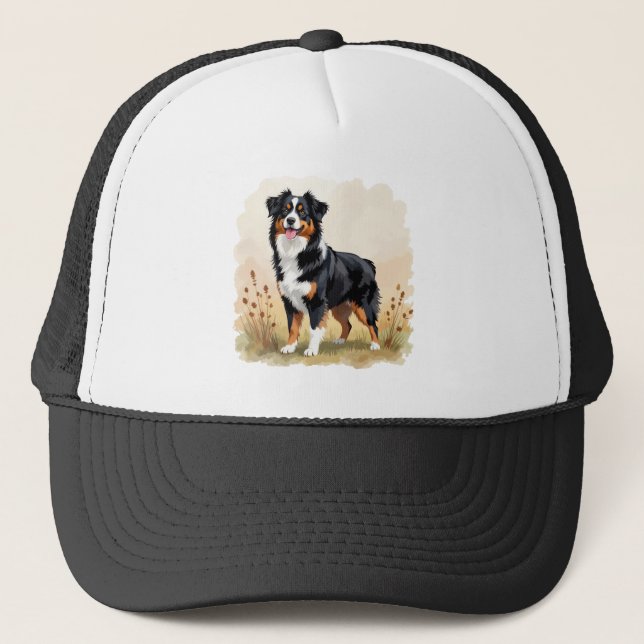 Casquette Australian Shepherd Black Tricolor Aussie Dog (Devant)
