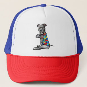Casquette Autiste   Cool Pitbull I Love Mom Autism Puzzle