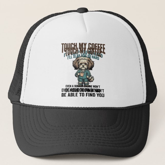 Casquette Avertissement de café de chien drôle Dessin de gra (Devant)