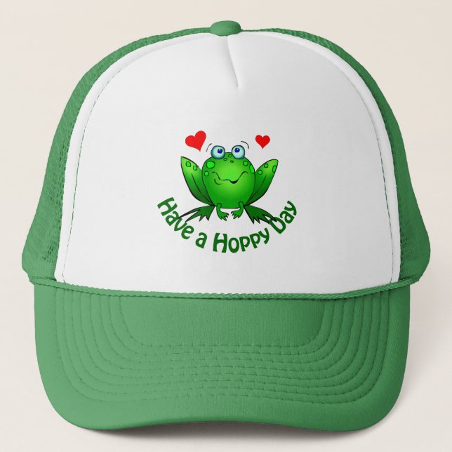 Casquette Avoir une journée Hoppy Cute Green Frog w Hearts (Devant)