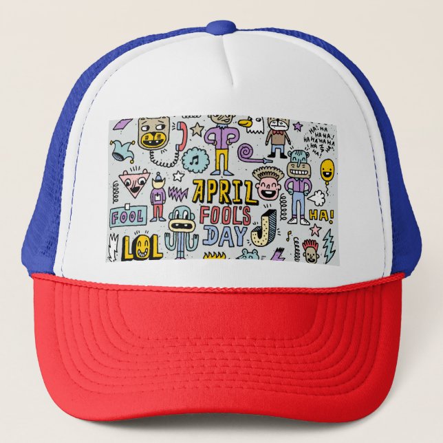 Casquette Avril Fools : Jeu de Doodles Colorés. (Devant)