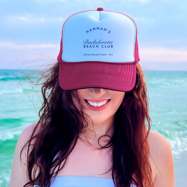 Casquette Bachelorette rétro moderne rose et marine (Retro Modern Pink & Navy Bachelorette Trucker Hat)