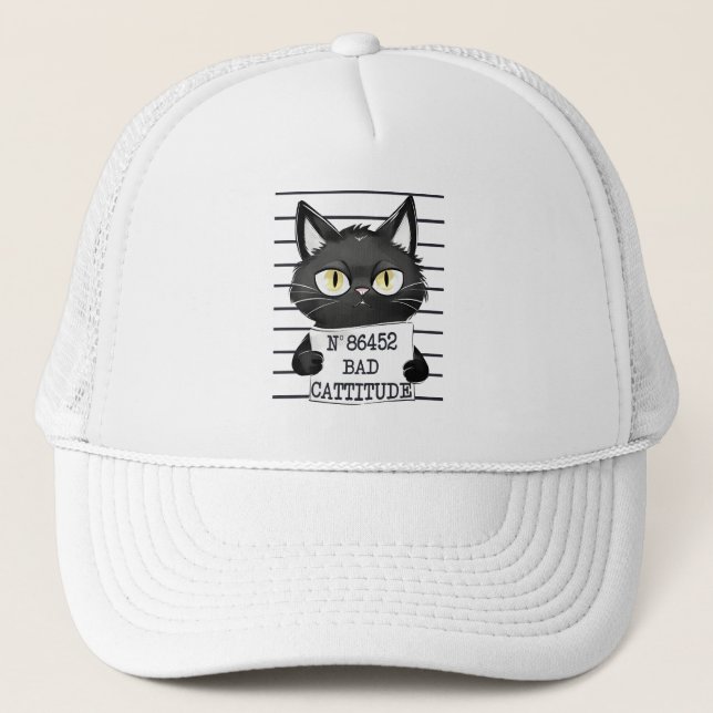 Casquette Bad Cattitude - Mugshot de chat noir (Devant)