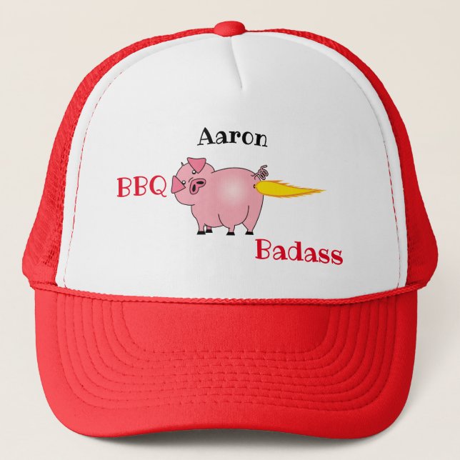 Casquette Badass barbecue BBQ Bouton de cochon flamboyant (Devant)