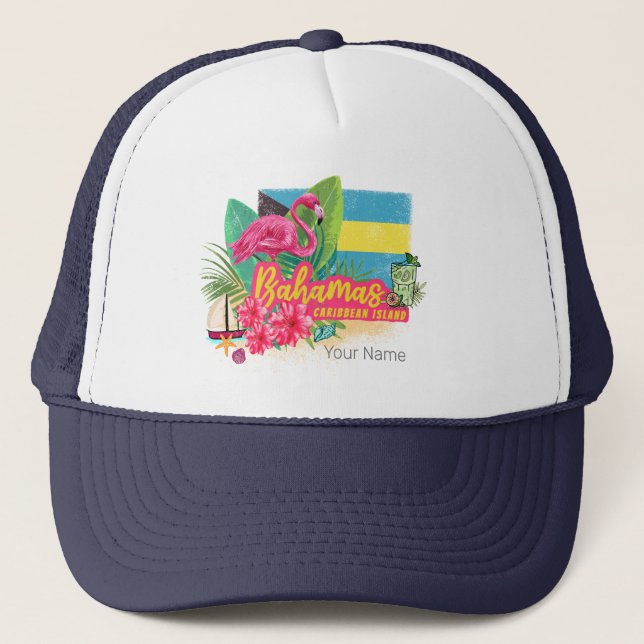 Casquette Bahamas rétro caraïbes île flamingo vintage (Devant)
