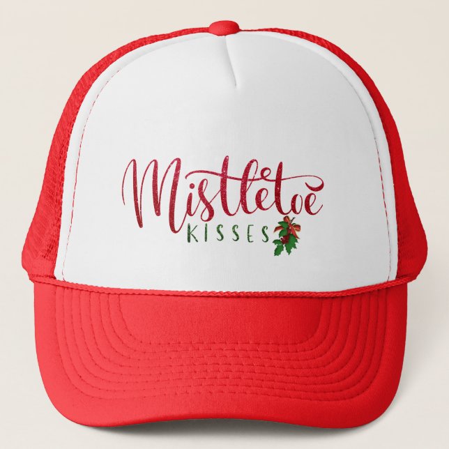 Casquette Baiser gratuit avec Mistletoe Kisses Design graphi (Devant)