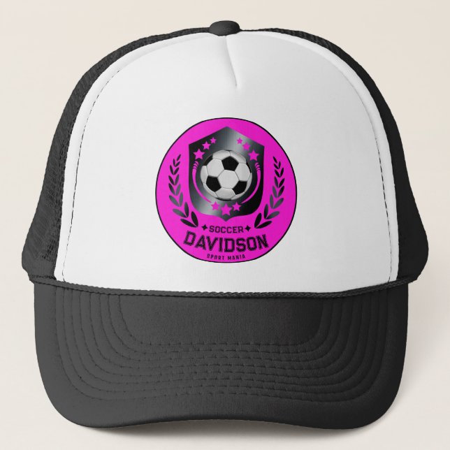 Casquette Balle de Football Rose Noir Avec Texte de Nom Pers (Devant)