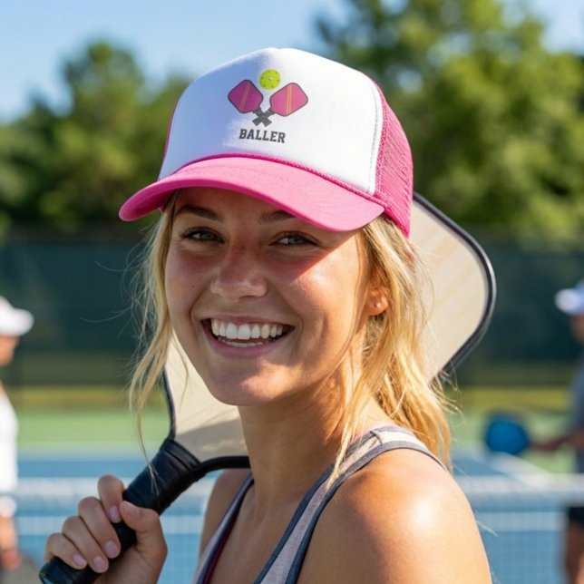 Casquette Baller Athletic Crossed Pink Pickleball Paddles  (Baller Athletic Crossed Pink Pickleball Paddles Trucker Hat)