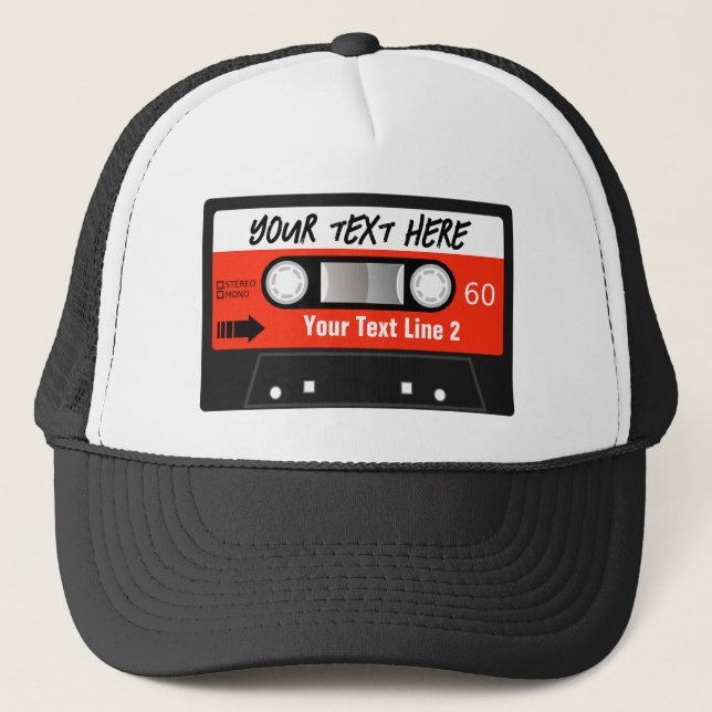 Casquette Bande de cassette Vintage rouge Mixtape amusante C (Devant)