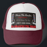 Casquette Barbershop Barber poteau et pinces Trucker Chapeau<br><div class="desc">Il s'agit d'une conception de chapeau de camionneur de barbier/barbier sur mesure. Le design est représenté par des couleurs barbier bleu et rouge. Toutes les oeuvres ont été créées et illustrées par Dale Arthur de whizcreations.net.</div>