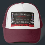 Casquette Barbershop Barber poteau et pinces Trucker Chapeau<br><div class="desc">Il s'agit d'une conception de chapeau de camionneur de barbier/barbier sur mesure. Le design est représenté par des couleurs barbier bleu et rouge. Toutes les oeuvres ont été créées et illustrées par Dale Arthur de whizcreations.net.</div>