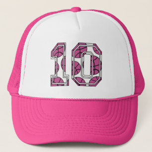 Casquette Basket-ball numéro 10 rose et blanc