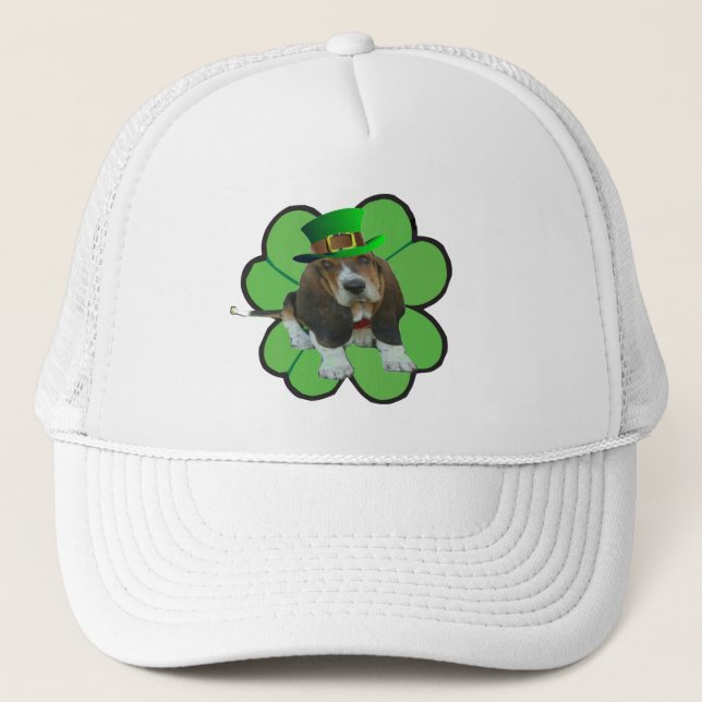 Casquette Basset Hound Happy St Patrick's Day Clov (Devant)