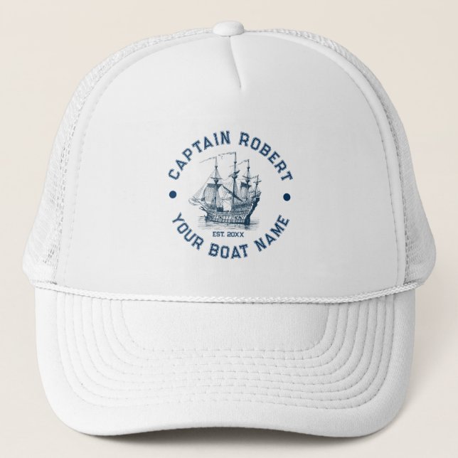 Casquette Bateau marine Vintage bleu et blanc (Devant)