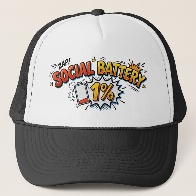 Casquette Batterie sociale 1% Comic de drôle introverti (Devant)