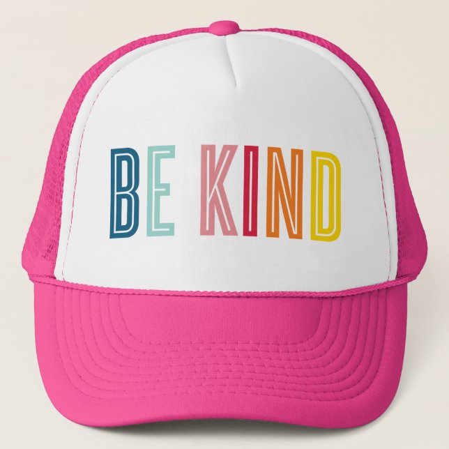 Casquette BE KIND black minimal bold type motivational quote (Devant)