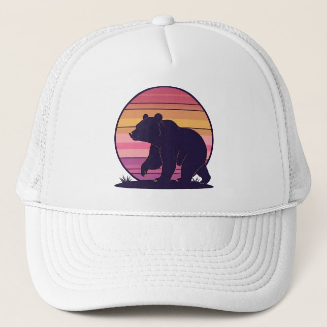 Casquette Bearly Awake - Drôle Retro Bear Sunset (Devant)
