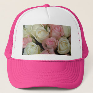 Casquette Beautiful Pink White Roses Flower Bouquet